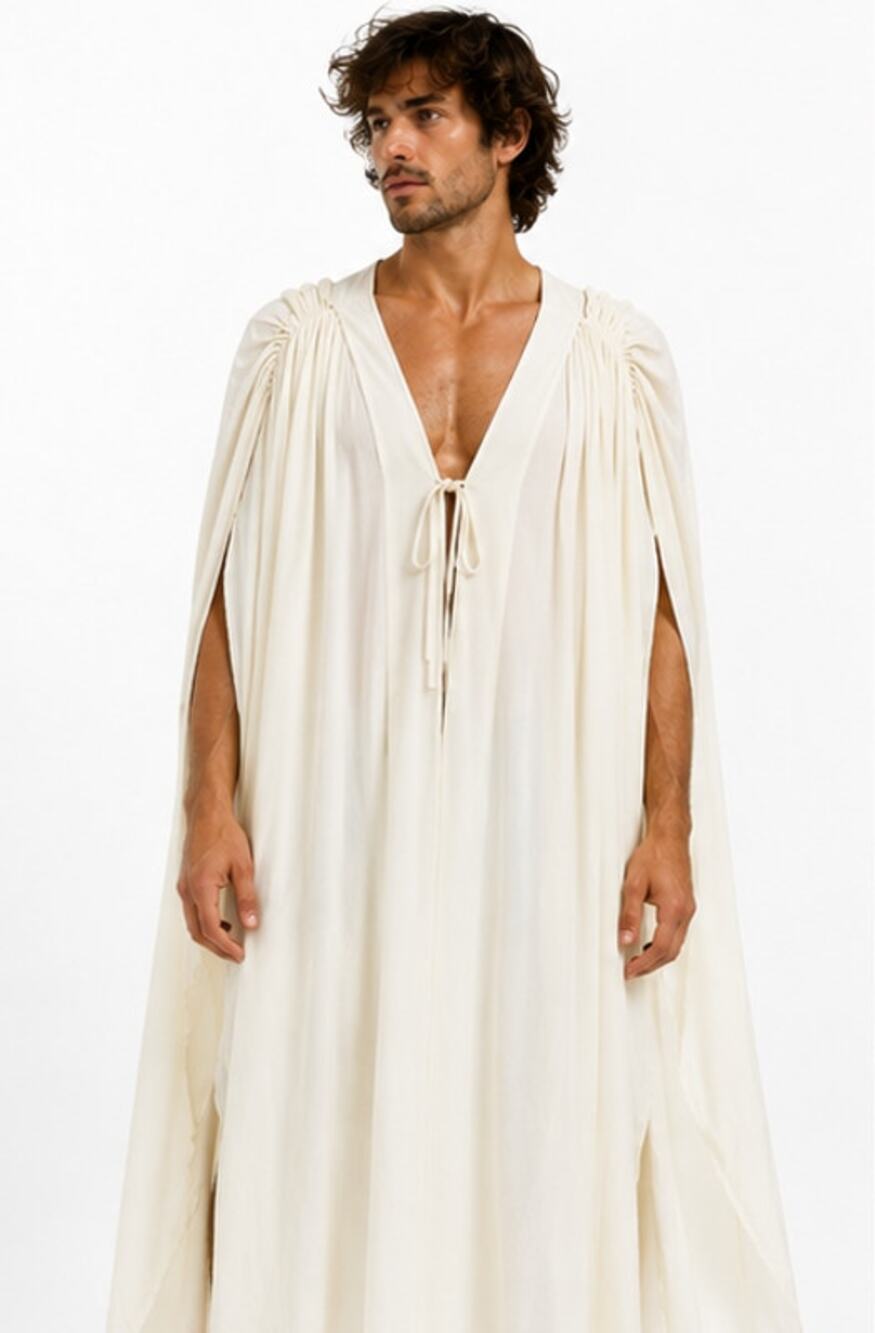 Vintage White Open Side Caftan Cape Gown Angel Sleeve Full Length
